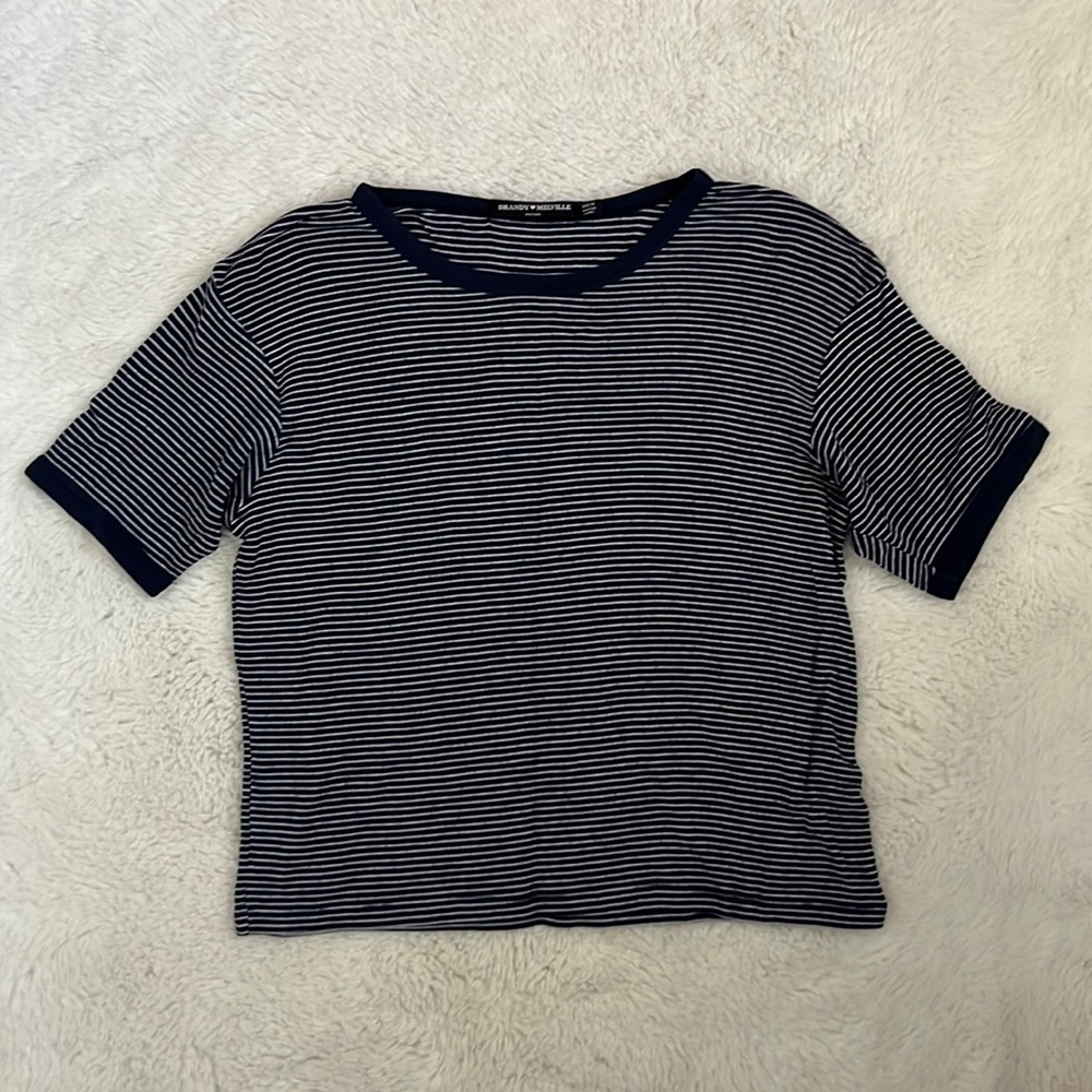 Brandy Melville Striped Navy Blue T-Shirt One Size
